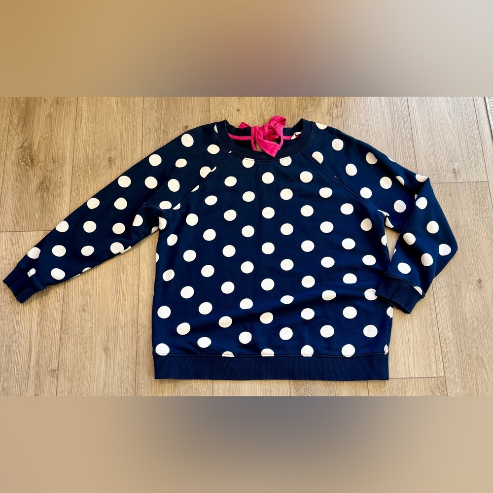 crown & ivy Navy Sweatshirt  with White Polka Dots and Pink Bow size 1X